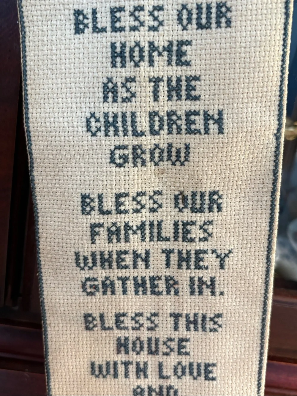 Vintage Cross Stitch Blessing Banner with Bell - Cream & Red